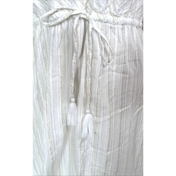 Loft White Dress With Gold & Silver Metallic Lines Drawstring Waist Sleeveless S - Picture 4 of 10